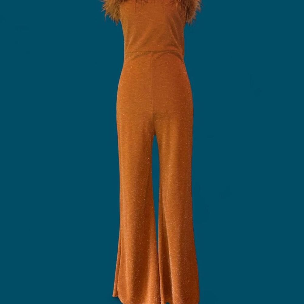 Fashion-nova Women's Metallic Rust Orange Jumpsuit